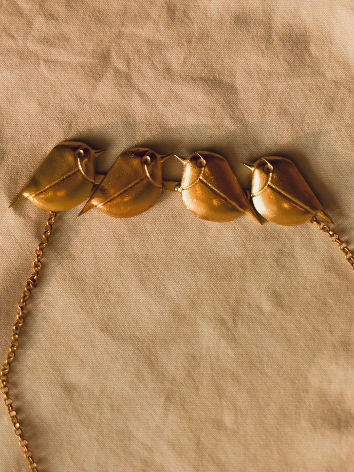 Four Birds on a Branch Gold Necklace