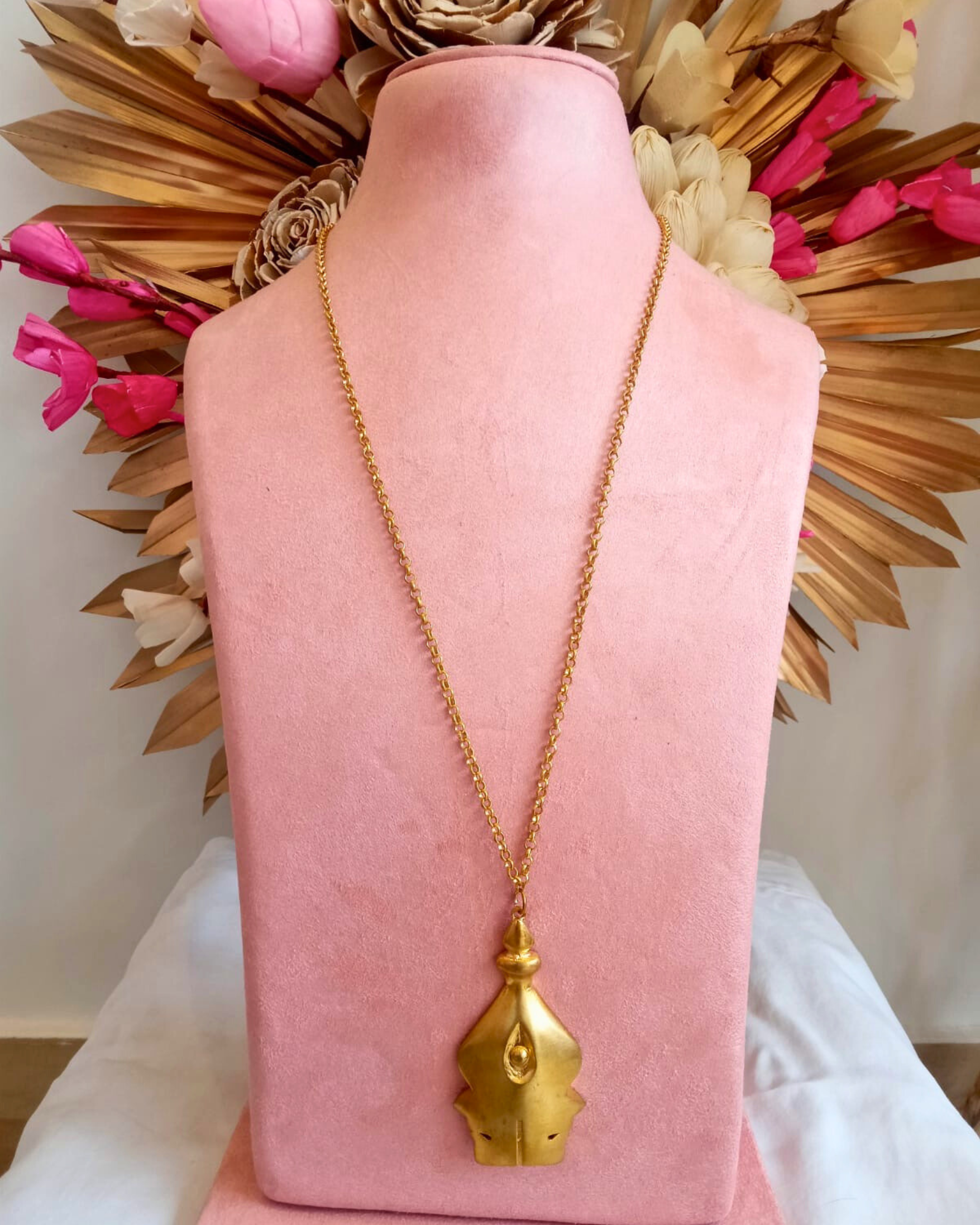 Twin Faces Temple Dome Pendant Necklace