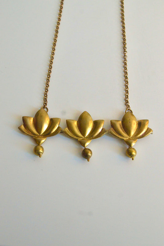 Three Lotus Blossom Gold Necklace