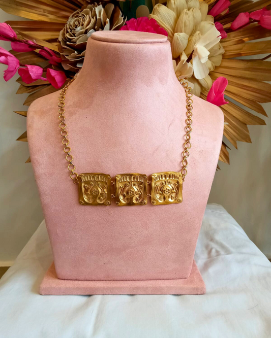 Padma Set – Footprint & Lotus Motif Brass Necklace & Earrings