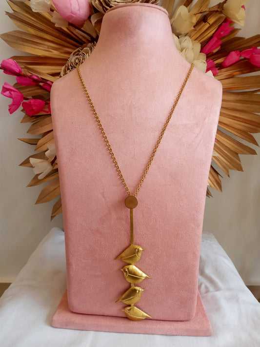 Golden Birds Vertical Pendant Necklace