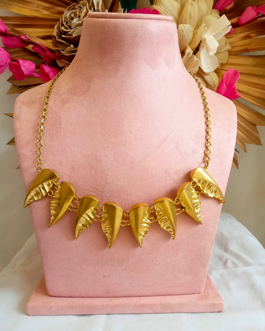 Masaai: Golden Leaf Cascade Brass Necklace