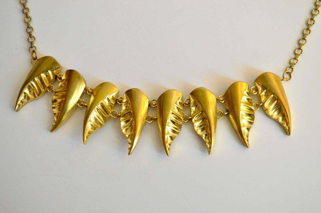 Masaai: Golden Leaf Cascade Brass Necklace