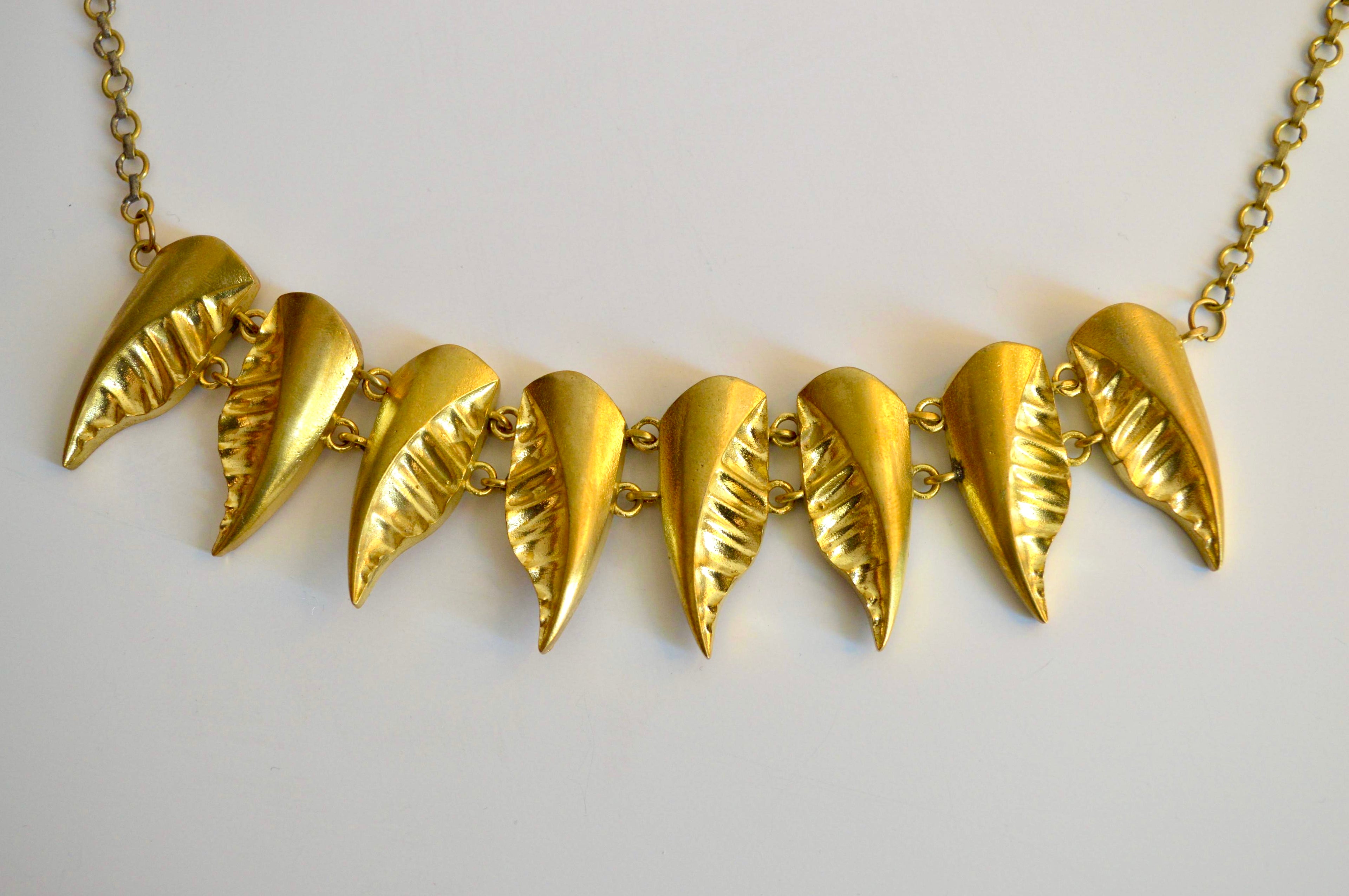 Masaai: Golden Leaf Cascade Brass Necklace