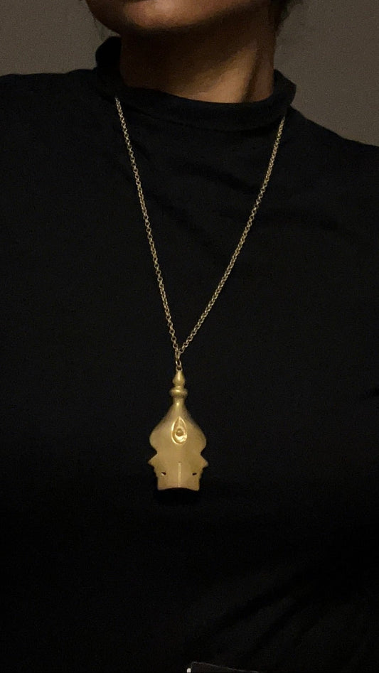 Twin Faces Temple Dome Pendant Necklace