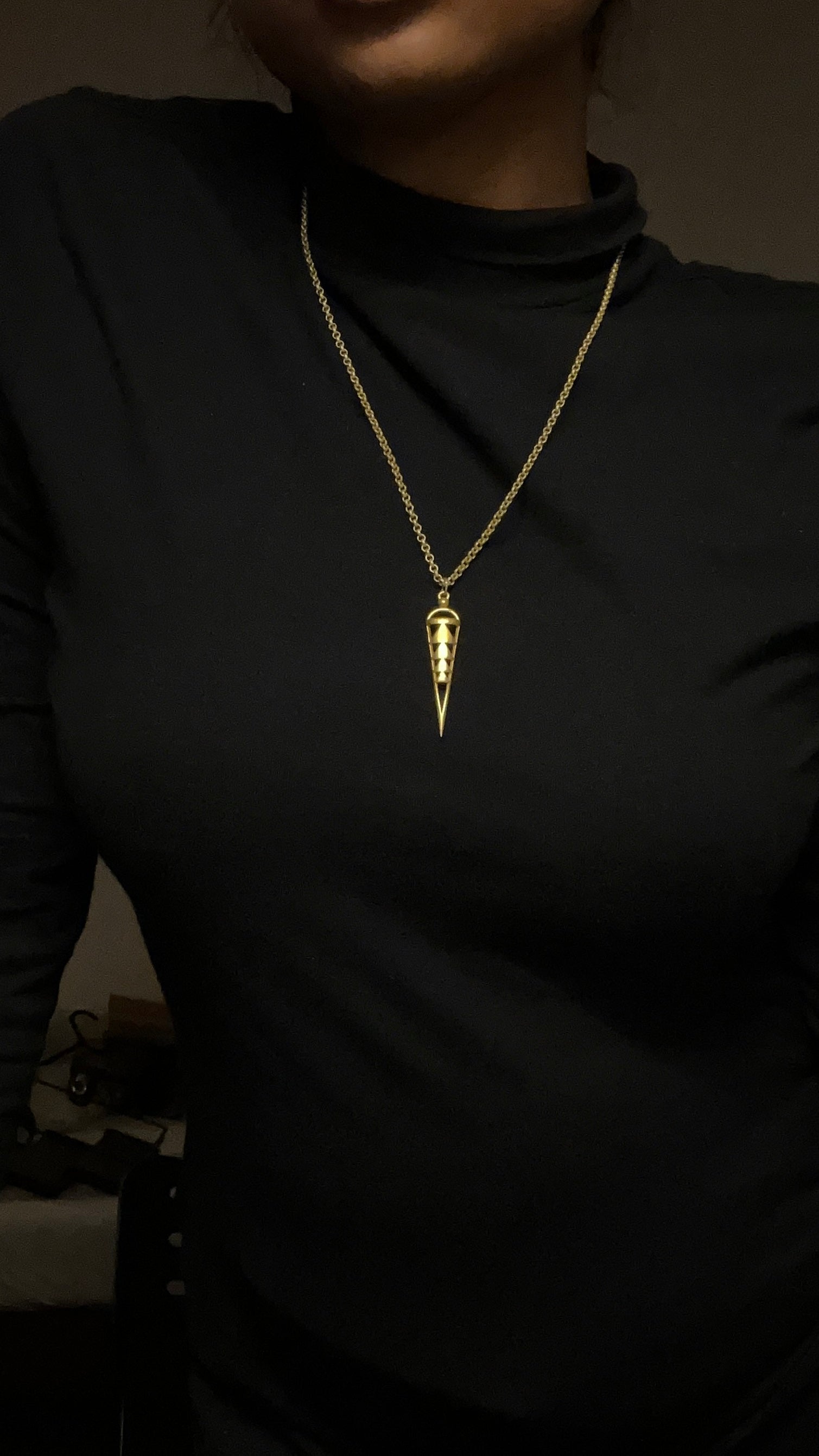 Geometric Gold Cone Pendant Necklace