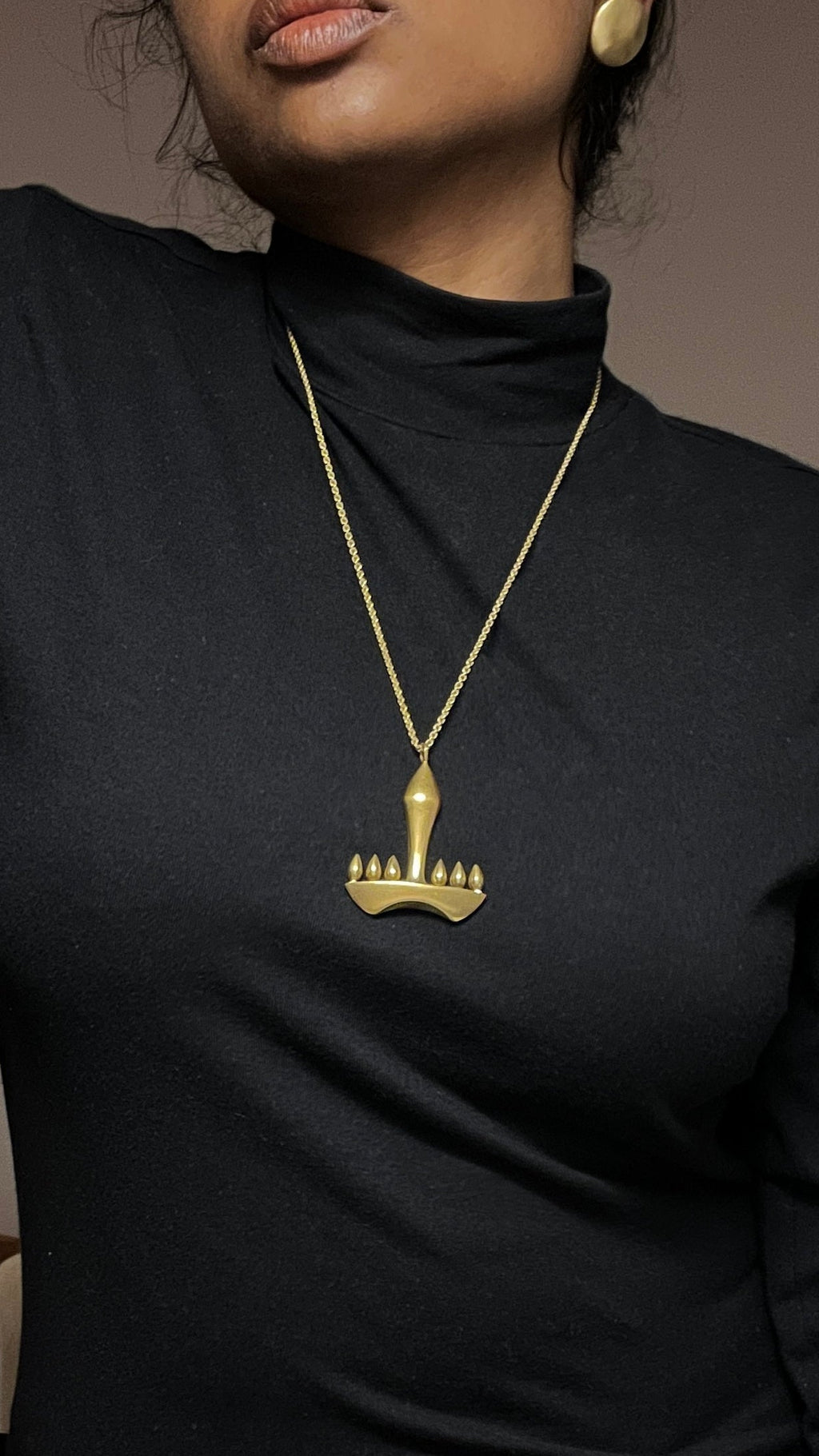 Abstract Flame Totem Gold Pendant Necklace