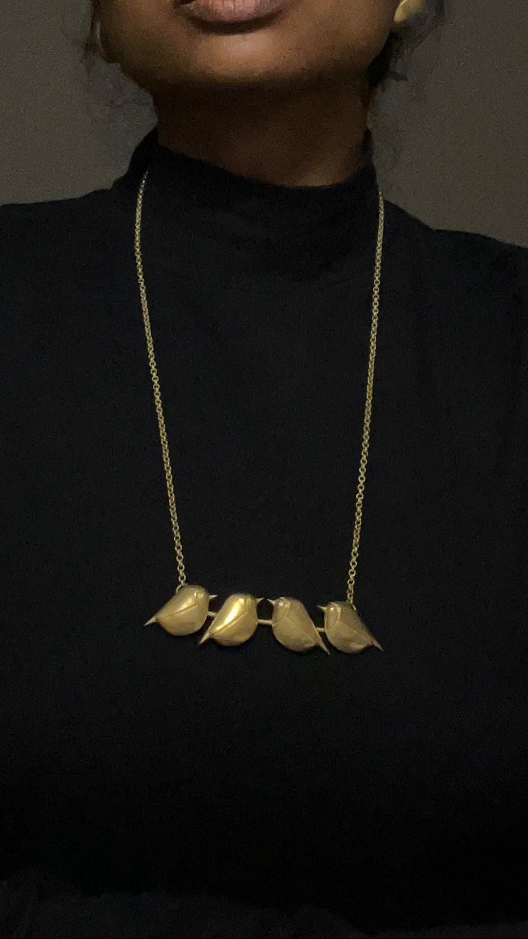 Four Birds on a Branch Gold Necklace