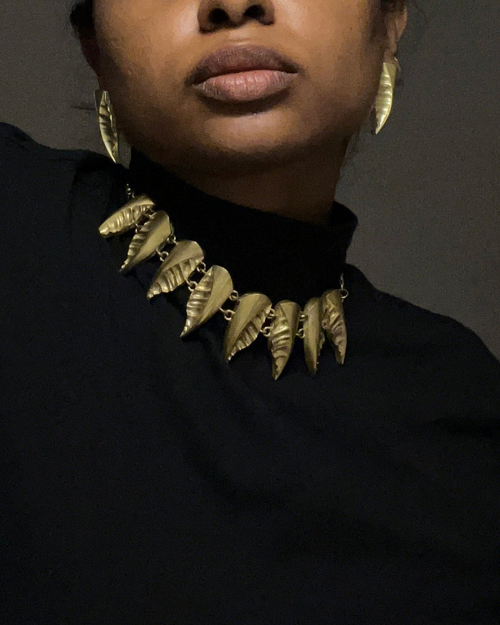 Masaai: Golden Leaf Cascade Brass Necklace