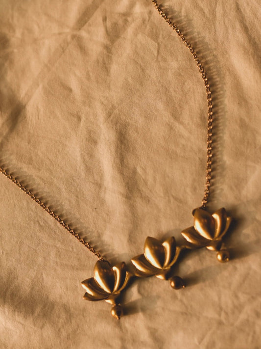 Three Lotus Blossom Gold Necklace