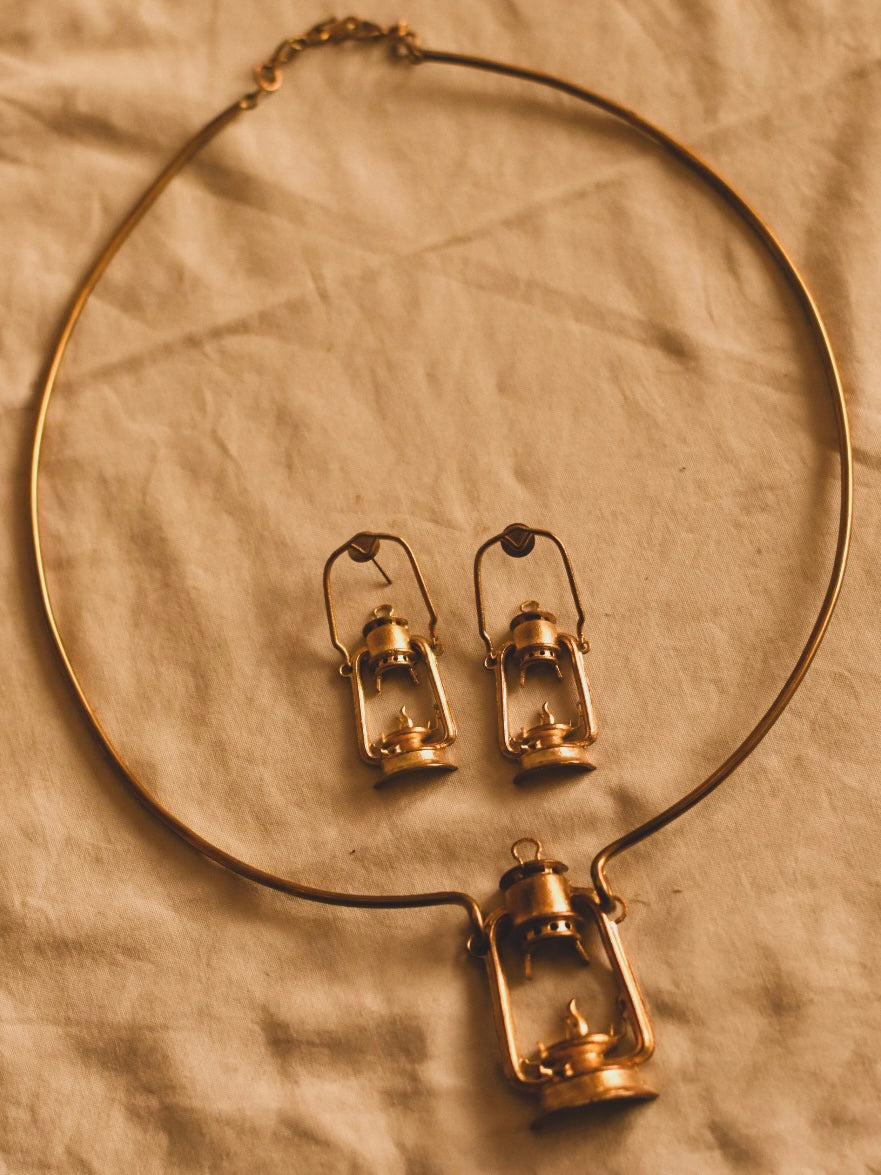 Jyoti Set – Brass Lantern Necklace & Earrings