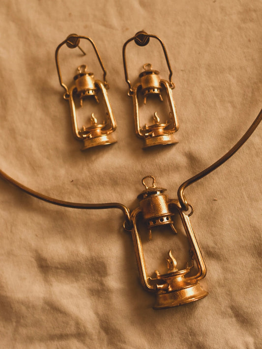 Jyoti Set – Brass Lantern Necklace & Earrings