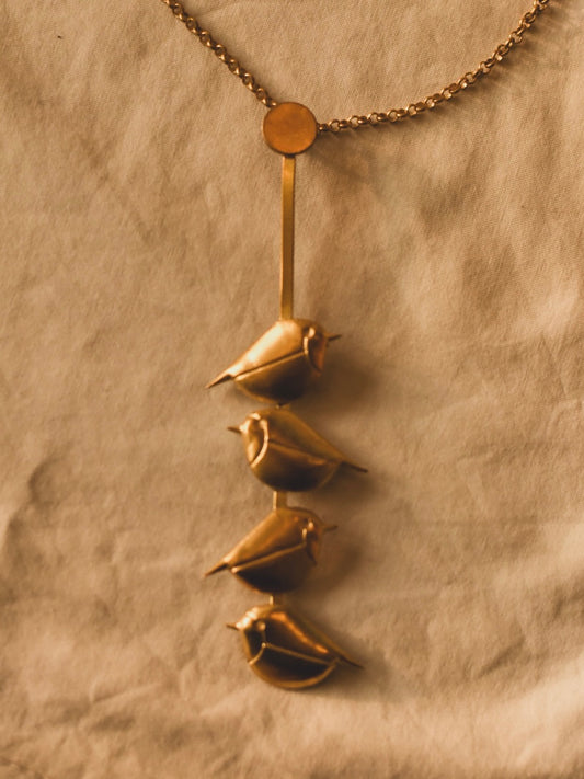 Golden Birds Vertical Pendant Necklace