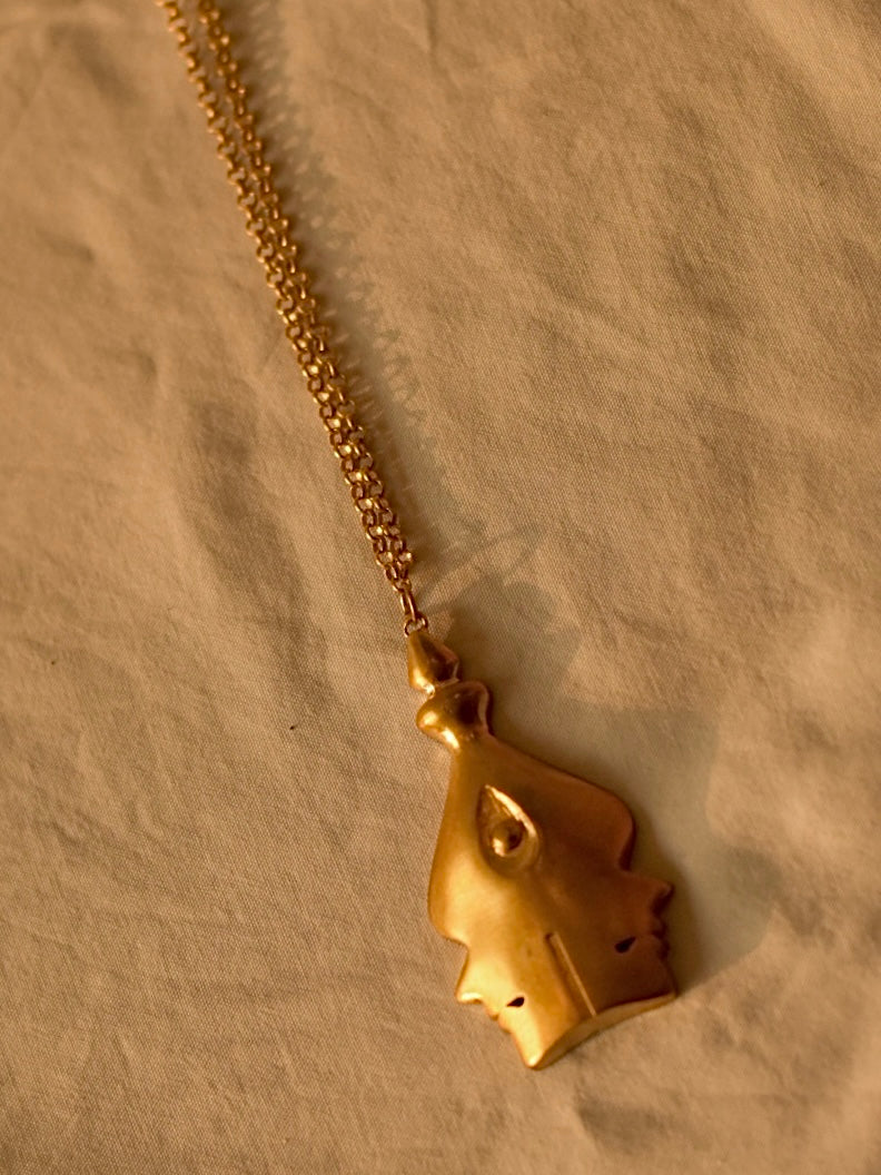 Twin Faces Temple Dome Pendant Necklace