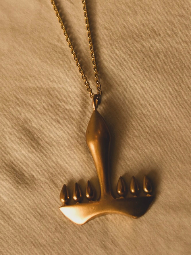 Abstract Flame Totem Gold Pendant Necklace
