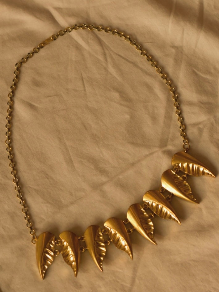 Golden Leaf Cascade Brass Necklace