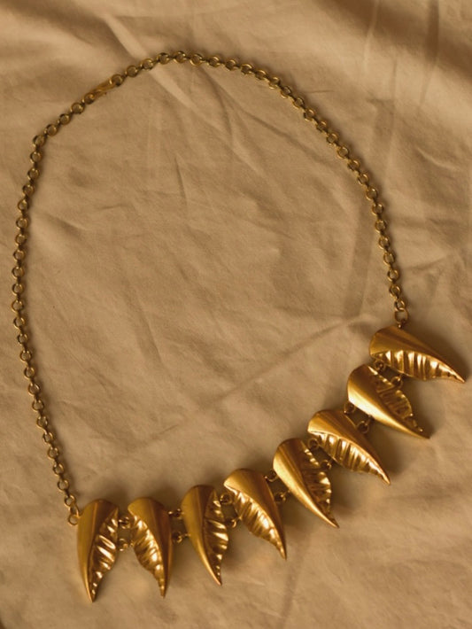 Golden Leaf Cascade Brass Necklace