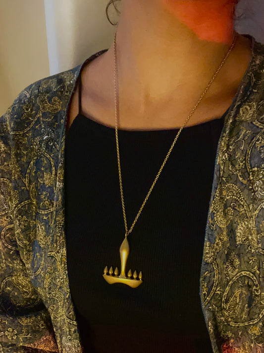 Abstract Flame Totem Gold Pendant Necklace